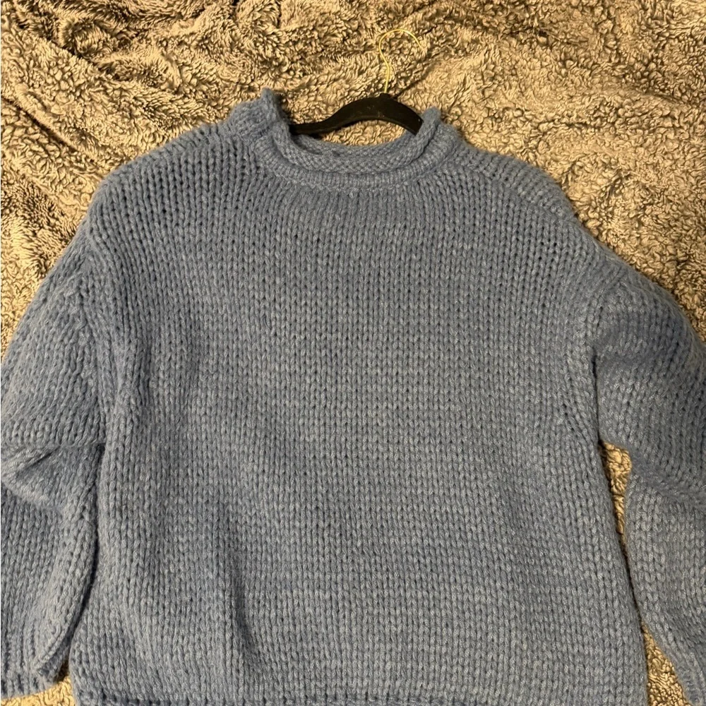 Altar'd State Dusty Blue Chunky Crewneck Sweater - Picture 3 of 3